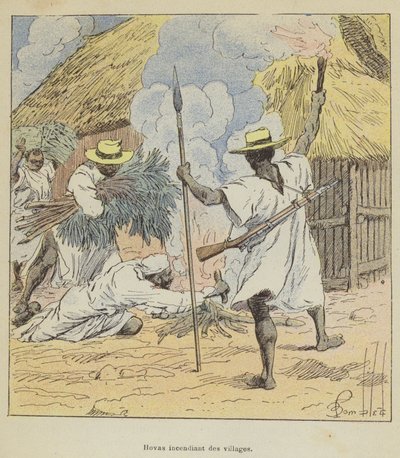 Hovas brennende landsbyer av after Louis Charles Bombled