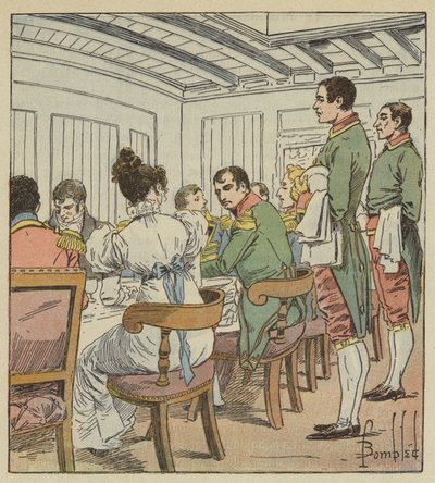 Keiseren hadde på venstre side Madame de Montholon av after Louis Charles Bombled