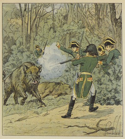 Keiseren jakter villsvin i Marly-skogen av after Louis Charles Bombled