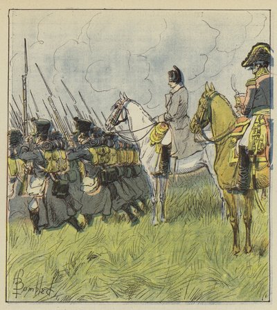 Keiseren vurderer sine vernepliktige i kamp av after Louis Charles Bombled
