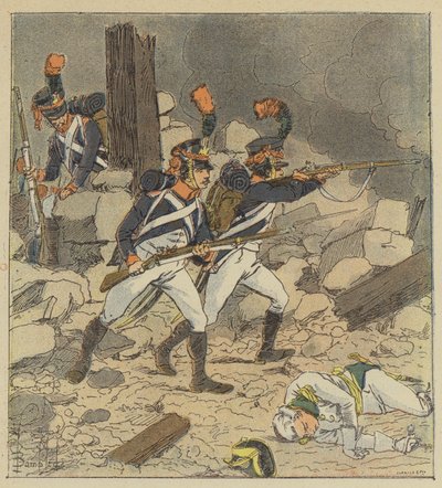 Keiseren sendte vokterne til Aspern av after Louis Charles Bombled