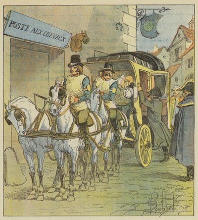 Keiseren setter seg inn i Marie-Louises bil av after Louis Charles Bombled