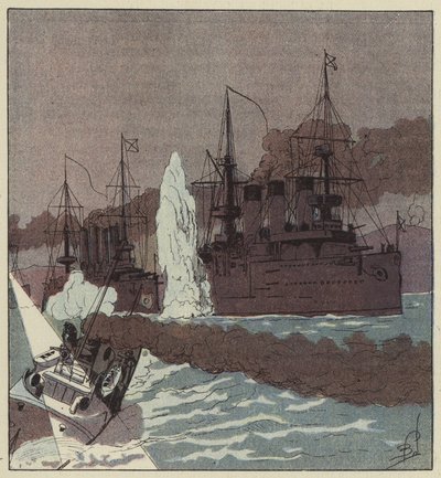 Den russiske flåten torpederes av japanerne av after Louis Charles Bombled