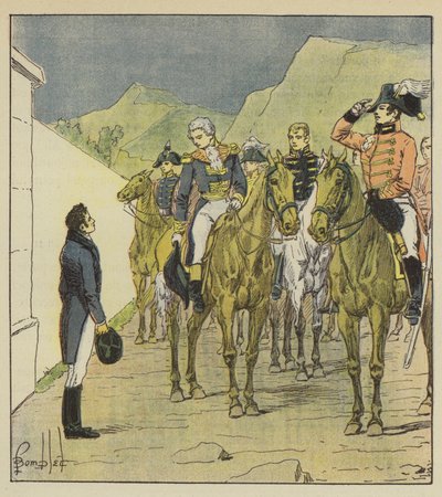 Admiral Taylor, med en stor stab, presenterer seg på Longwood for å se keiseren av after Louis Charles Bombled