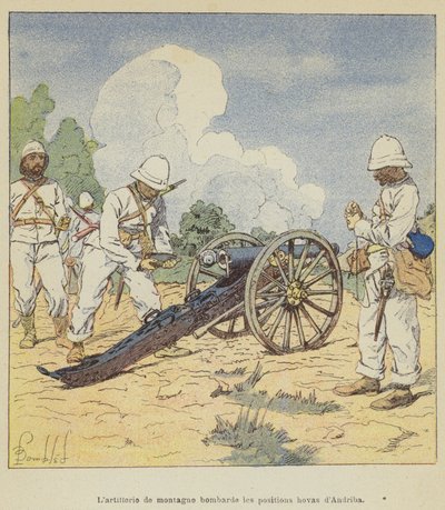 Fjellartilleri bombarderer hovaposisjonene til Andriba av after Louis Charles Bombled