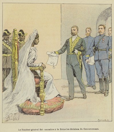 Residentgeneralen informerer dronningen om regjeringens beslutninger av after Louis Charles Bombled