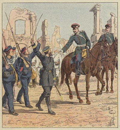Kaptein de Marolles og general Stessel av after Louis Charles Bombled