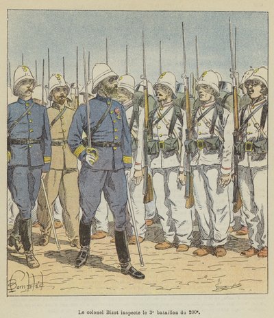 Oberst Bizot inspiserer den tredje bataljonen av det 200 av after Louis Charles Bombled