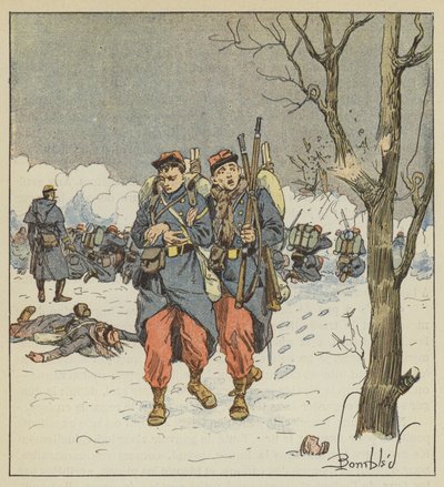 Kvartermesteren Delorme, såret, trakk seg tilbake under kulene av after Louis Charles Bombled