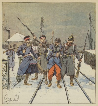 Kvartermesteren Papot, såret og tatt til fange, blir skammelig slått av en prøyssisk offiser av after Louis Charles Bombled
