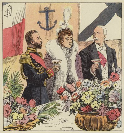 Tsar Nicolas II proklamerer den fransk-russiske alliansen ombord på Pothuau av after Louis Charles Bombled