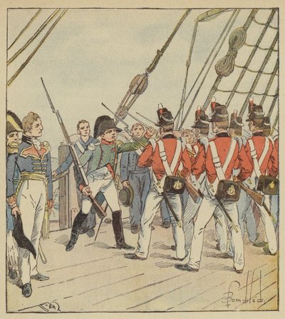 Keiseren beordrer øvelsen av soldatene fra Bellerophon av after Louis Charles Bombled