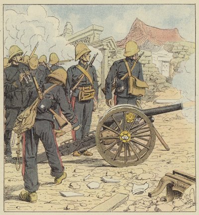 Den franske brannen på døren til Choum-Tsche-Men av after Louis Charles Bombled