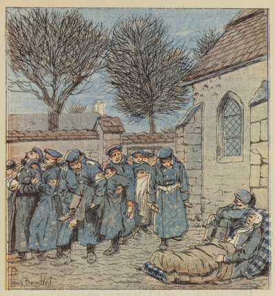 De sårede på gårdsplassen til Lorcys prestegård av after Louis Charles Bombled