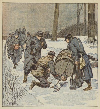 Soldatene til marinesoldatene fyller boksene sine med en tønne rom av after Louis Charles Bombled