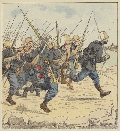 Marineinfanteri på Tien-Tsin motorvei av after Louis Charles Bombled