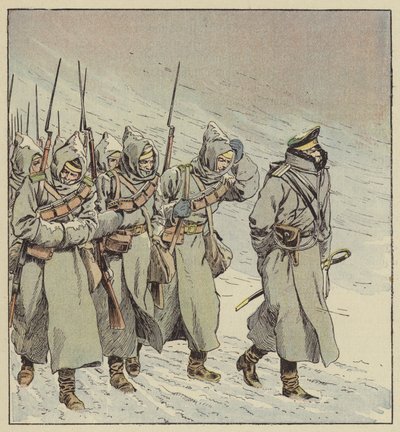 Tvunget marsj av det russiske infanteriet i Manchuria av after Louis Charles Bombled
