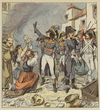 Napoleon stopper plyndringen av Roma av after Louis Charles Bombled