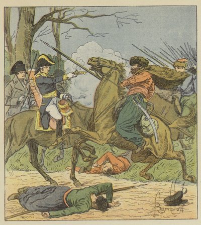 Napoleon overrasket Brienne av kosakkene av after Louis Charles Bombled