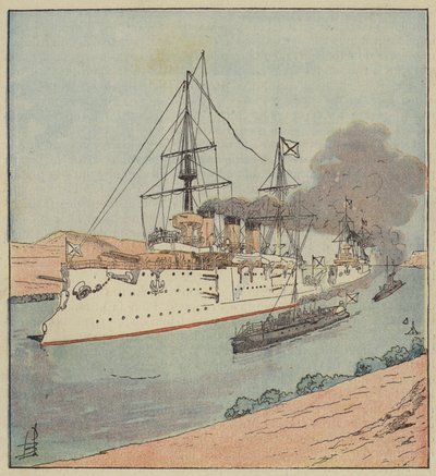 Russiske krigsskip i Suez-kanalen av after Louis Charles Bombled