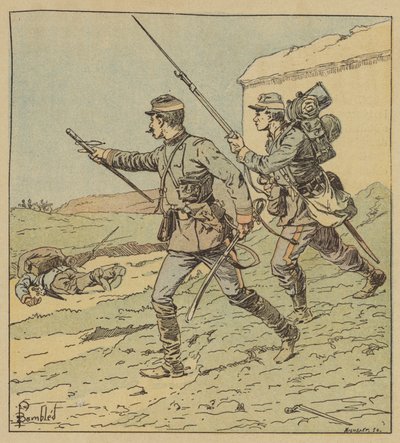 Offiser og soldat for Toury kampmobiler av after Louis Charles Bombled