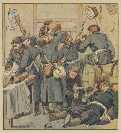 Plyndringsscene i Saint-Calais av after Louis Charles Bombled