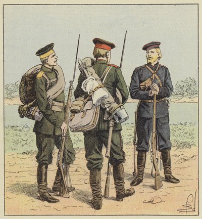 Russiske soldater i feltdrakt av after Louis Charles Bombled