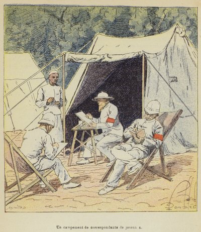 En leir av aviskorrespondenter av after Louis Charles Bombled