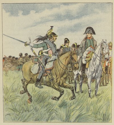 En drage advarer keiseren om sviket til en av hans generaler av after Louis Charles Bombled