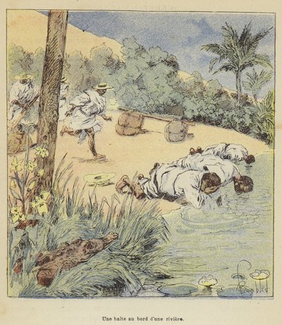 Et stopp ved kanten av en elv av after Louis Charles Bombled