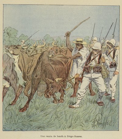 Et storfe-raid i Diego-Suarez av after Louis Charles Bombled