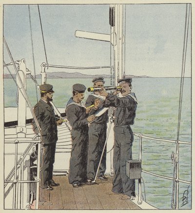 Japanske utkikksposter ser på Port-Arthur-flåten av after Louis Charles Bombled