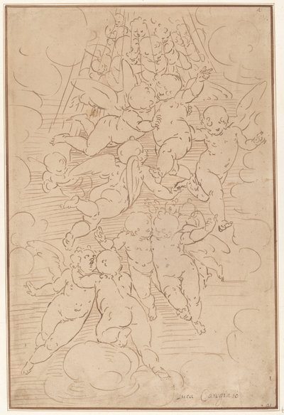 En gruppe engler i ære av after Luca Cambiaso Italian 17th Century