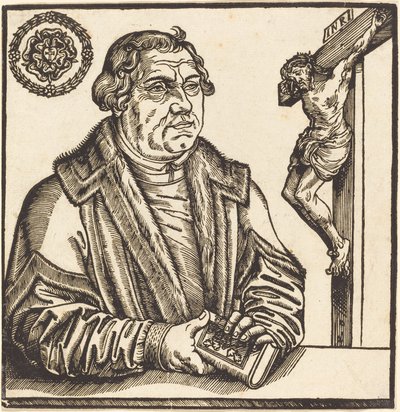 Martin Luther, Halvlengde til venstre med en bok i hendene av after Lucas Cranach the Younger