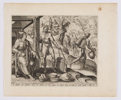 Jesse sender David med gaver til brødrene sine av after Maarten van Heemskerck