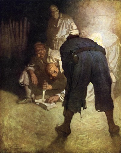 Illustrasjon for Treasure Island av after Newell Convers Wyeth