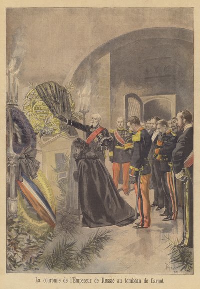 Krans fra tsar Nicholas II av Russland plassert på graven til president Carnot i Frankrike av after Oswaldo Tofani