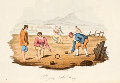 Playing at the Ring, fra Italian Scenery, som representerer manerer, skikker og fornøyelser i de forskjellige statene i Italia, pub. 1806 (håndfarget gravering) av after P. van Lerberghi