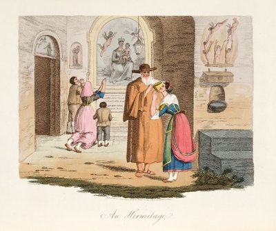 The Hermitage of Capua, fra Italian Scenery, som representerer manerer, skikker og fornøyelser i de forskjellige statene i Italia, pub. 1806 (håndfarget gravering) av after P. van Lerberghi