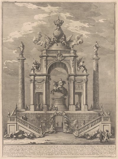 Prima Macchina for Chinea av 1751: Triumfbue for Roger I av Sicilia av after Paolo Posi Giuseppe Vasi