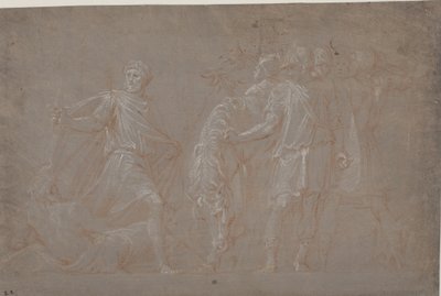 Mucius Scaevola krysser Tiberen av after Polidoro da Caravaggio