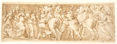 Voldtekten av sabinskvinnene, venstre halvparten av after Polidoro da Caravaggio