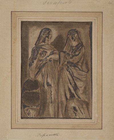 To stående romerske matroner, en med skjold av after Polidoro da Caravaggio