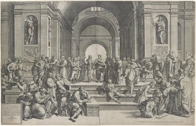 Skolen i Athen. Pub. 1550 av after Raphael