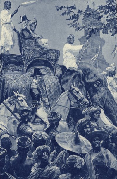 Singapore, britene kommer inn i byen, overgitt av sultanen av Johore i 1824 for en sum penger av after Richard Caton II Woodville