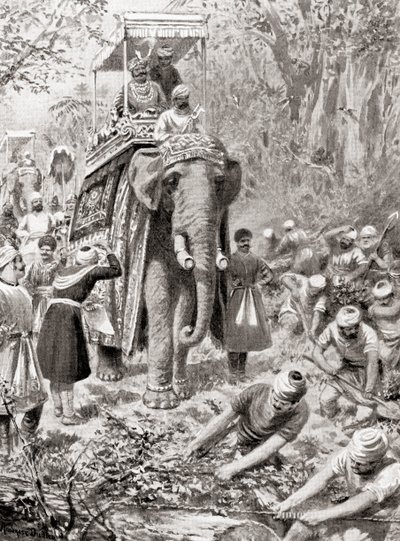 En inspeksjon av Sher Shah Suris Great North Road, (nå The Grand Trunk Road), fra Hutchinsons History of the Nations, pub.1915 av after Robert Dudley