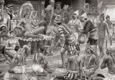 Pulakeshin II, Chalukaya, mottar utsendinger fra Persia ved Badami, fra Hutchinsons History of the Nations, pub.1915 av after Robert Dudley