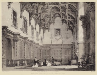 Burleigh Great Hall, Northamptonshire av after Thomas Allom