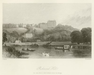 Richmond Hill, sett fra et lite stykke over broen av after Thomas Allom