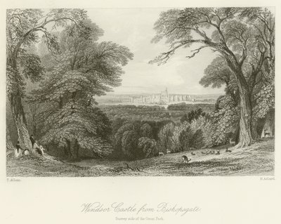 Windsor Castle fra Bishopsgate, Surrey-siden av Great Park av after Thomas Allom